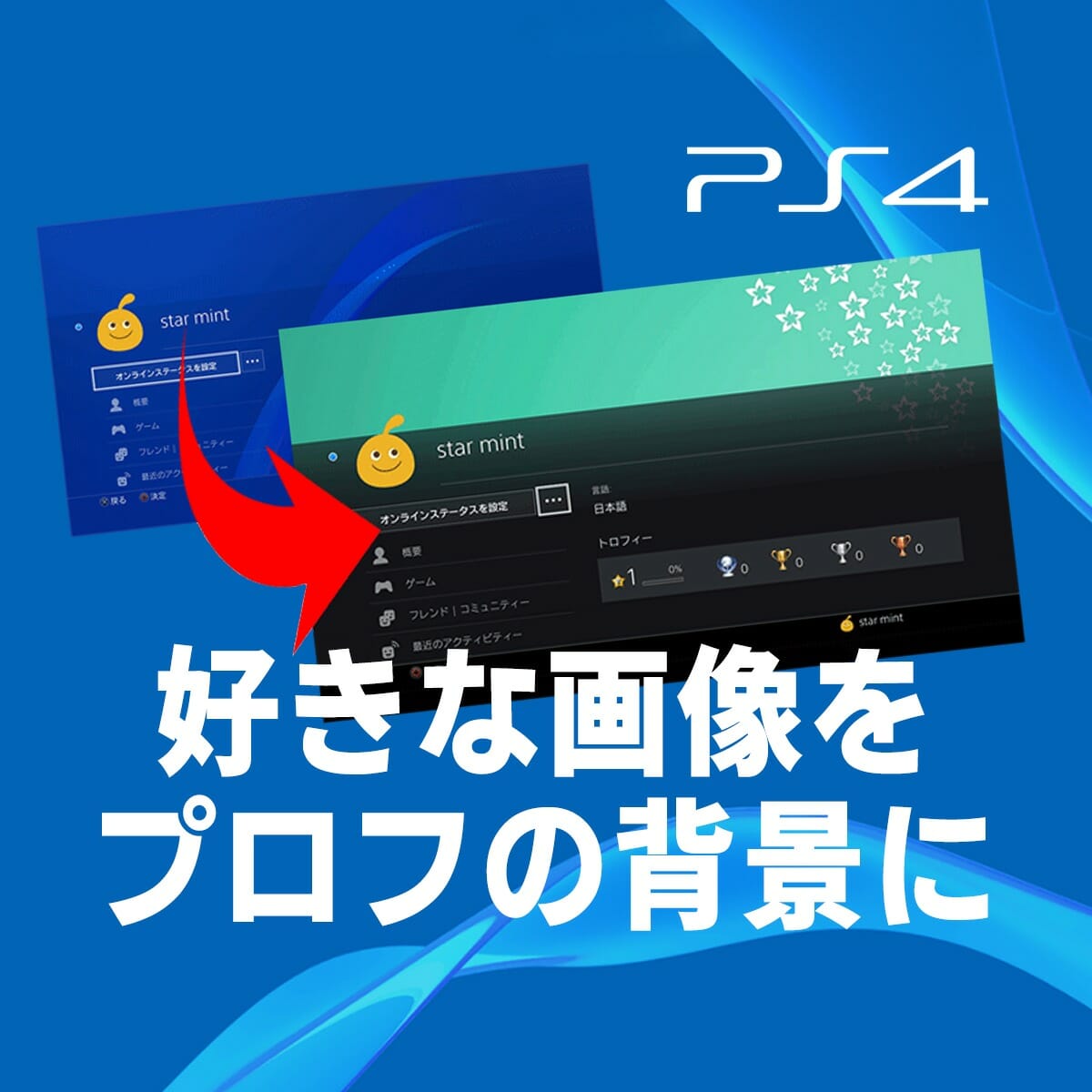 PS4 プロフィールの背景カバー画像に任意の好きな画像を設定する方法